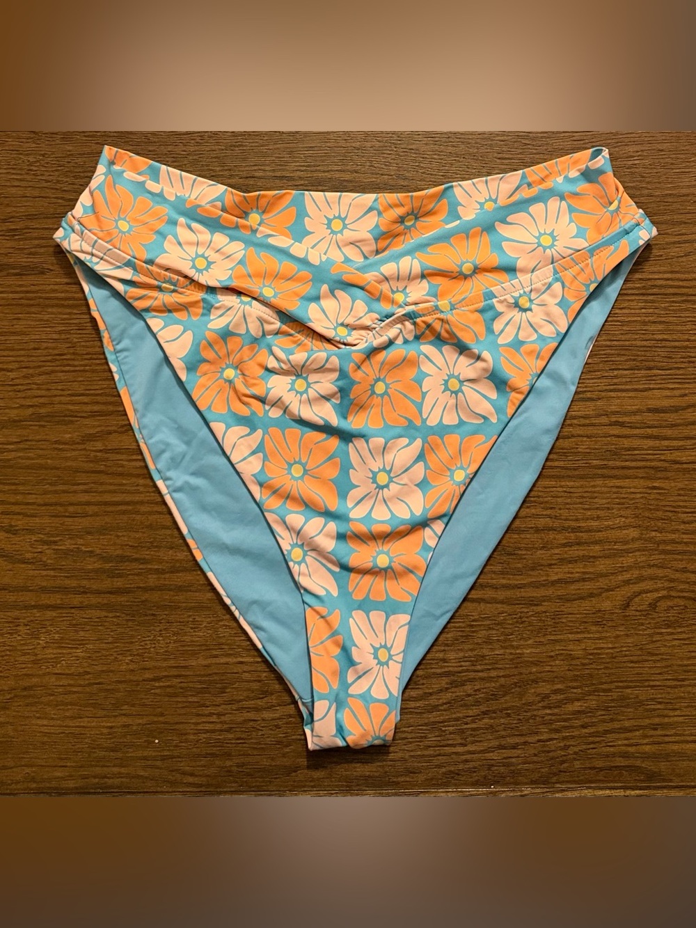 NWOT Dippin Daisys Blue & Orange Floral Retro High Cut Cheeky Swim Bikini Bottom